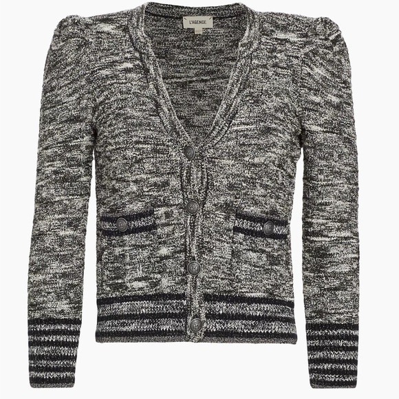 L’AGENCE Jenni Black & White Waffle Stitch Cardigan NEW - Picture 1 of 8